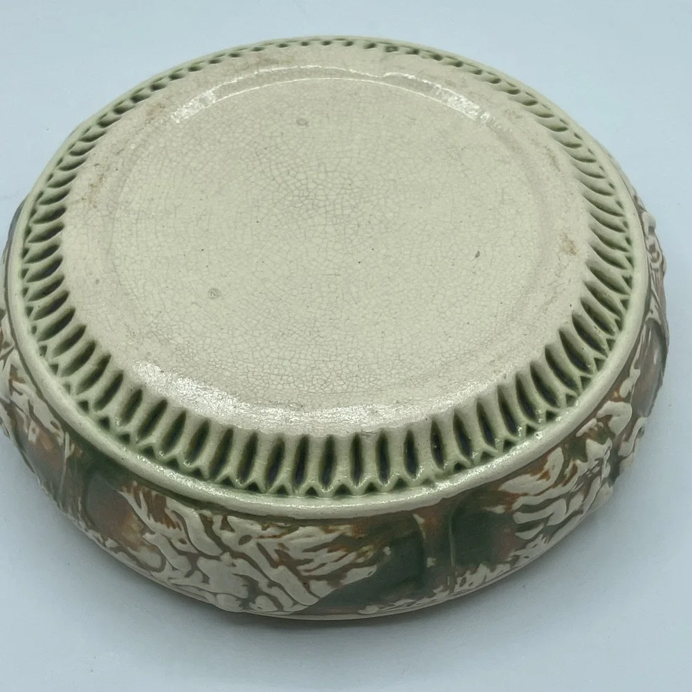 Vintage Roseville Pottery Donatello Planter,  Bowl, 1916‎ ,Cream/Green/Tan 7